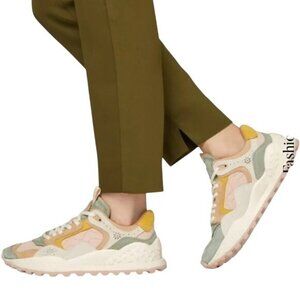 NEW Flower Mountain Sneakers Leather Women's US 7 EU 37 UK 4.5 Pink Tan Green